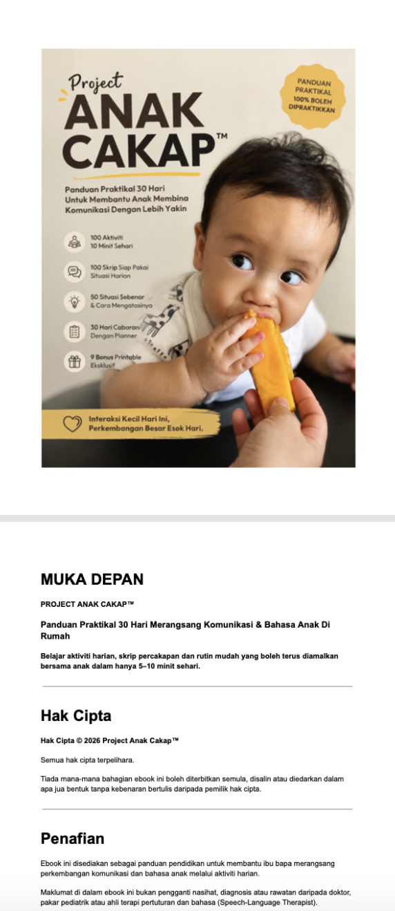 Muka depan ebook Project Anak Cakap